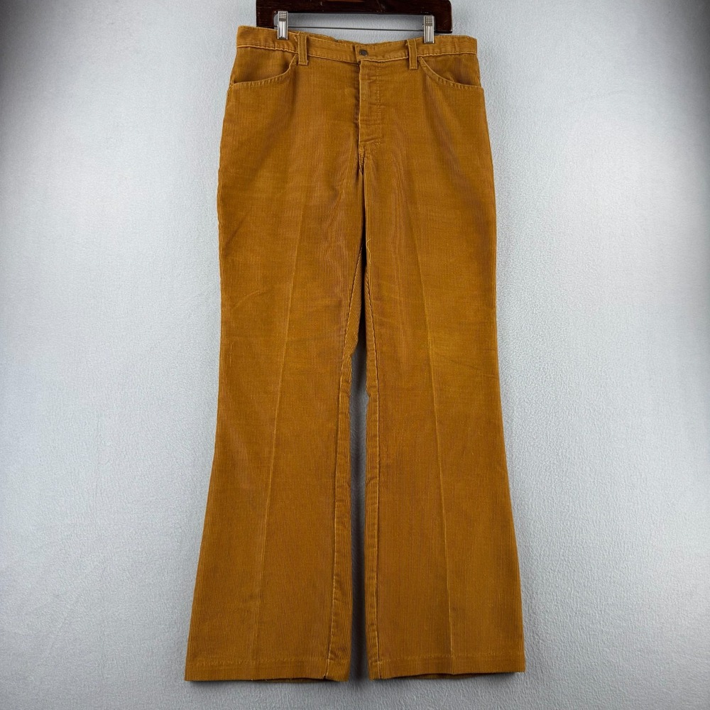 Vintage 60s Corduroy Flare Pants Mens 34x31 Tan Bootcut Talon 10" Leg Opening